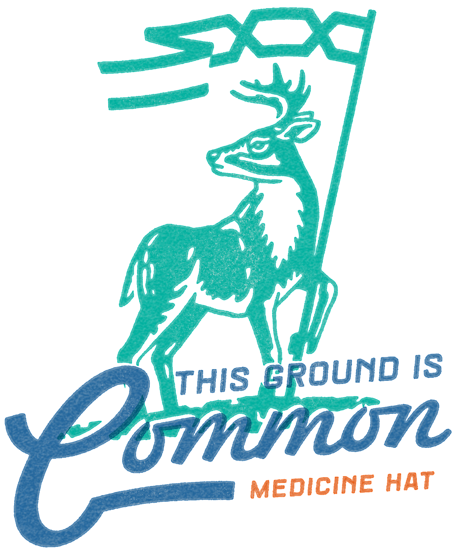 This ground is common. Deer illustration with Medicine Hat Banner